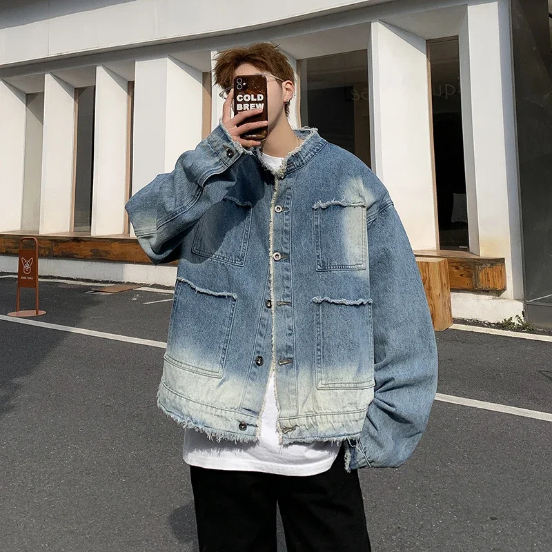 Mens Fashion Denim Jacket - Veste en jean déchirée style hip-hop