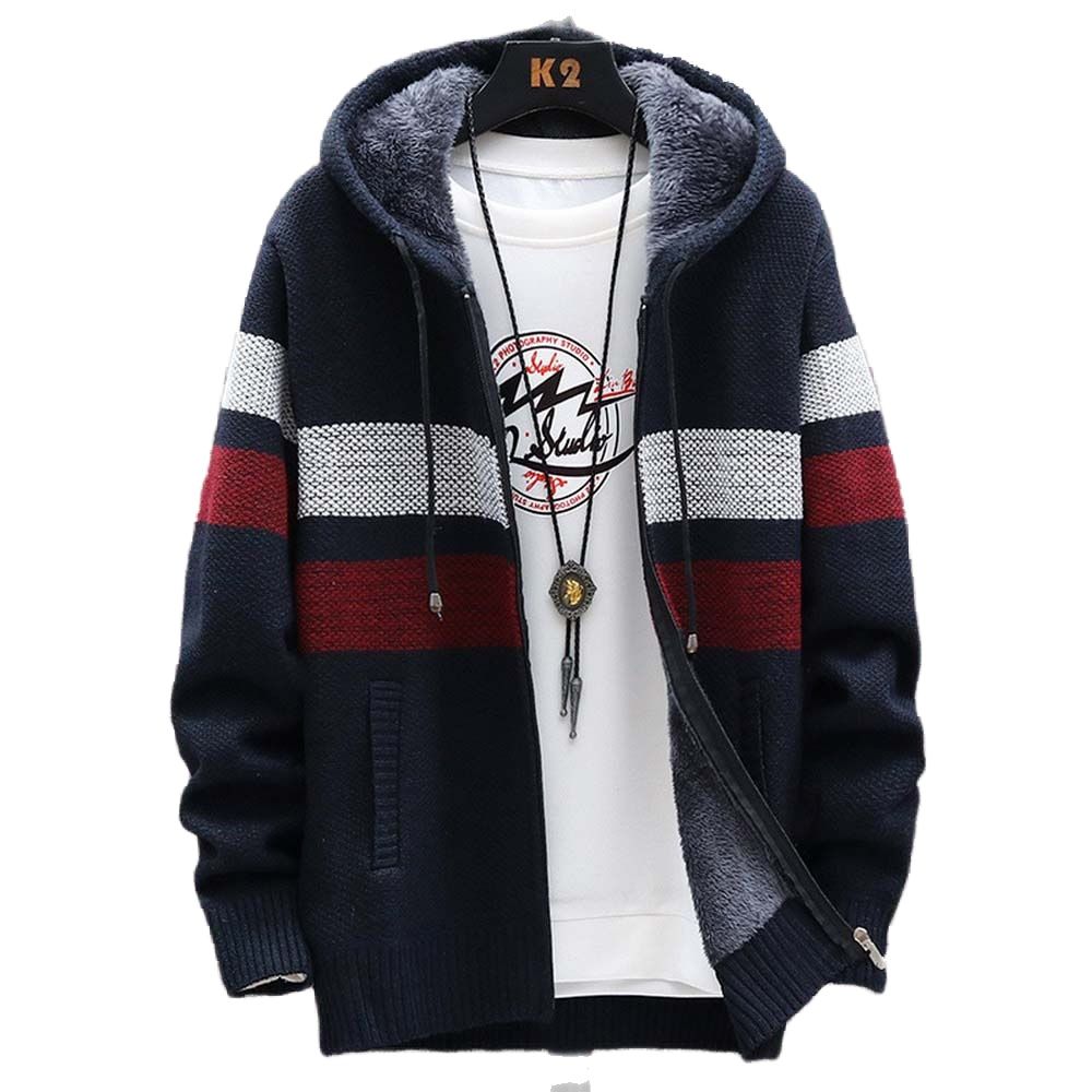 Men'S Fashion Zip Sweater - Pull rayé pour hommes manteau épais
