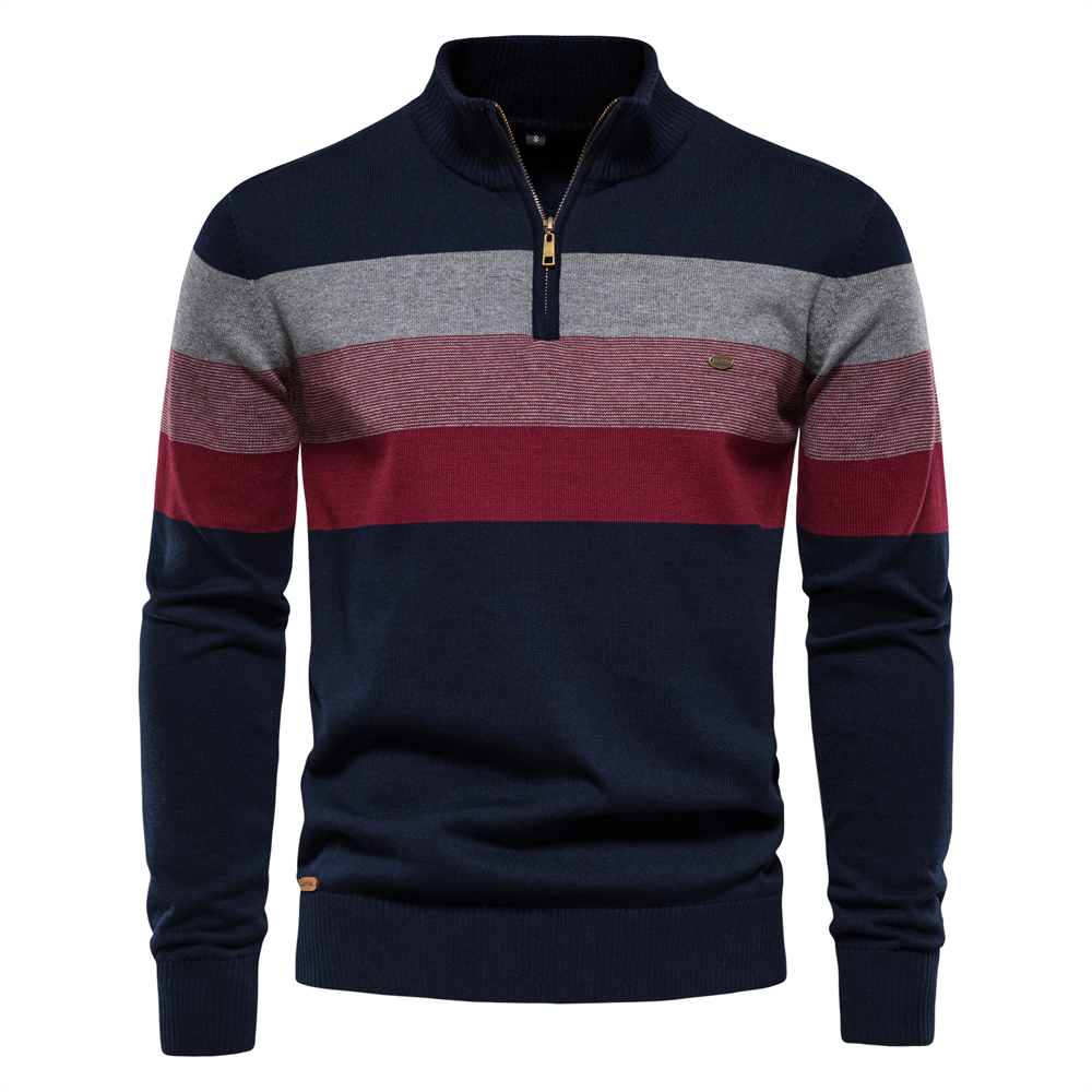 Men'S Fashion Zip Sweater - AIOPESON hommes Patchwork pull pull coton