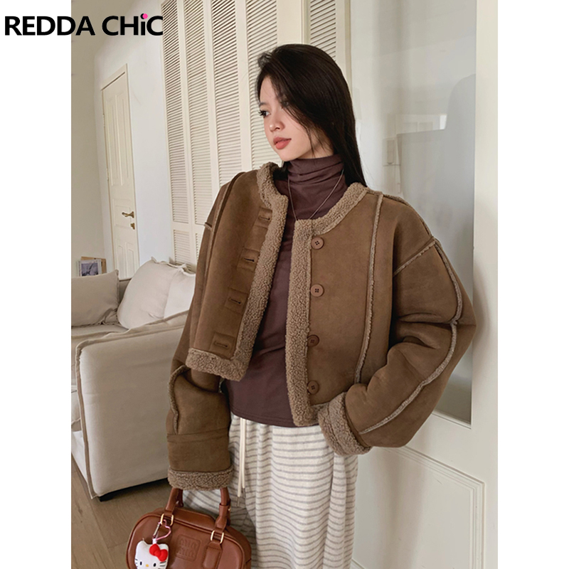 Sherpa Jacket Fleece - REDDACHiC femmes Sherpa polaire cuir Bomber