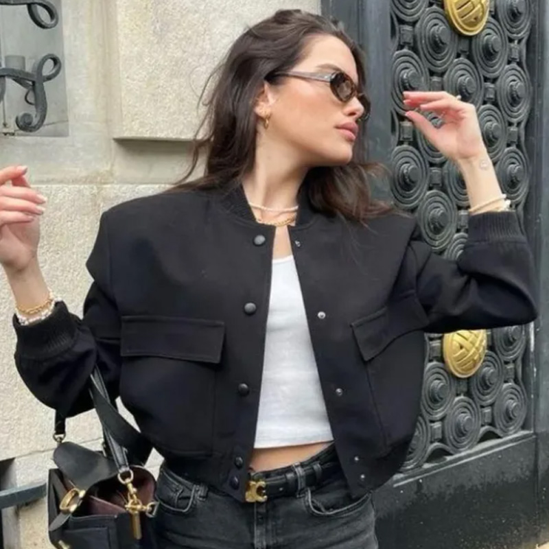 Varsity Jacket Letterman - HXAO femmes Bomber veste culture noir