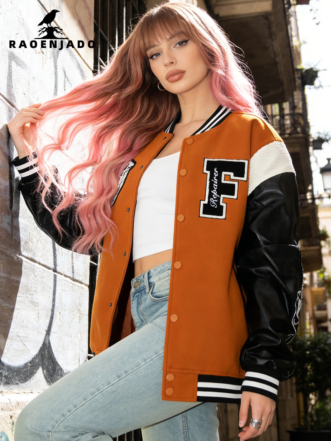 Varsity Jacket Letterman - Veste universitaire décontractée pour femme, style