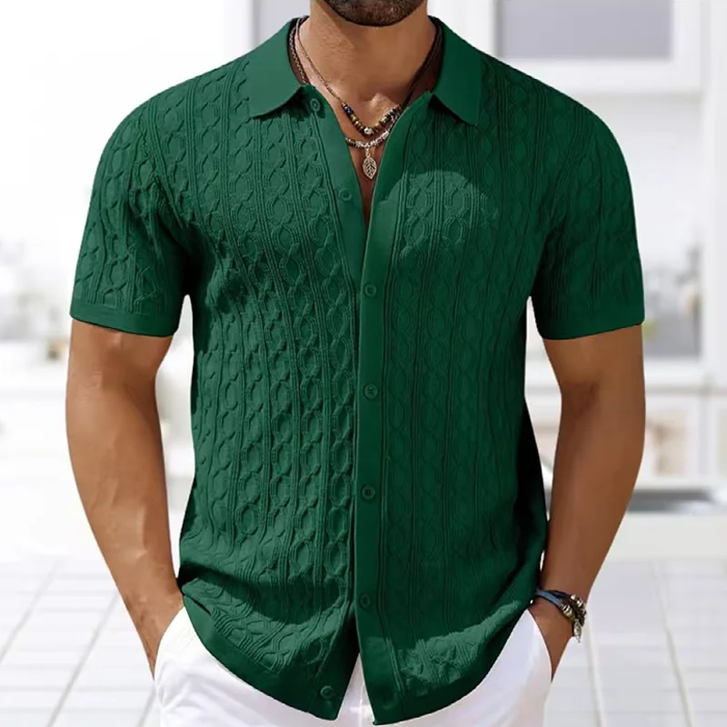 Men'S Fashion Zip Sweater - Summe broderie hommes à manches courtes