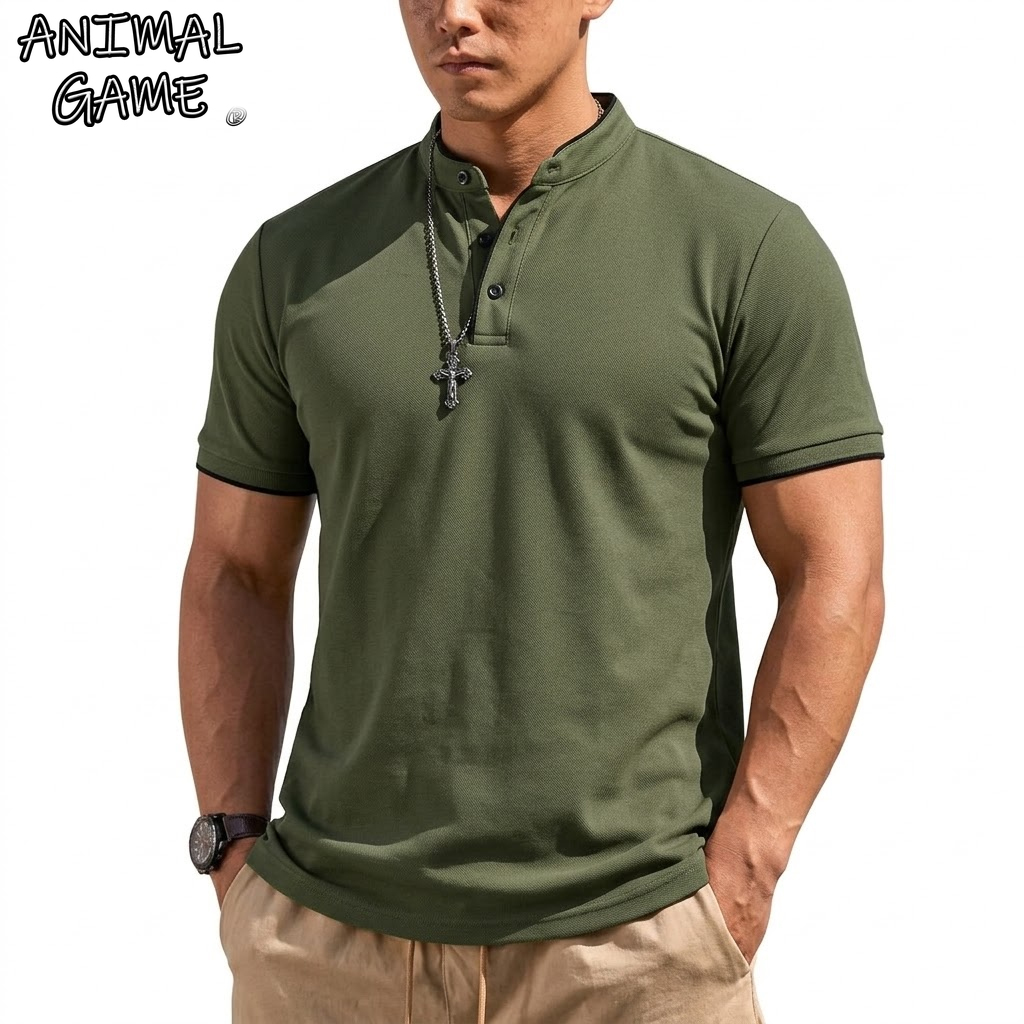 Men Fashion Upper - Chemise Henley à manches courtes pour