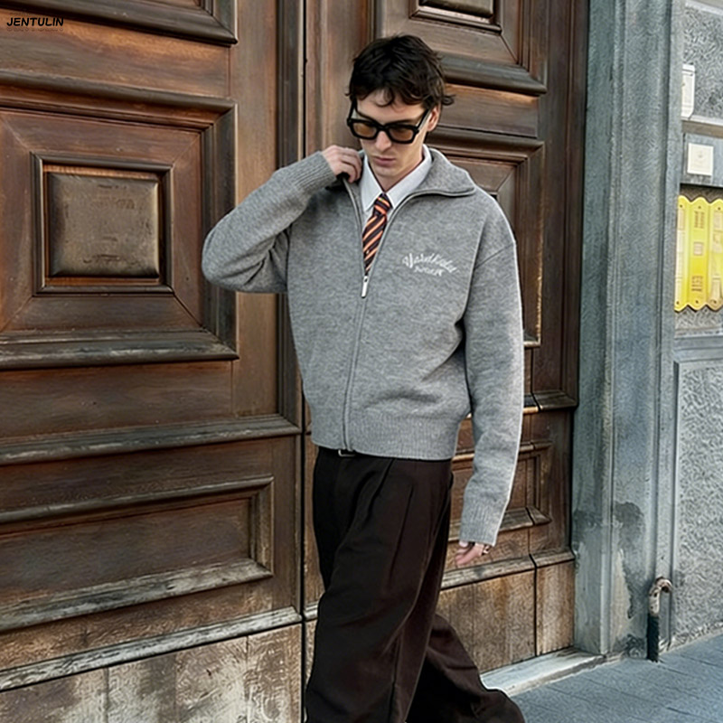 Rétro Spliced ​ ​ Cardigan cou - Men'S Fashion Zip Sweater avis et prix